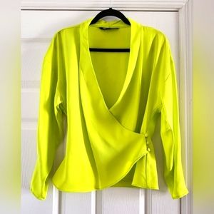 Zara Women's Lime Green Front Wrap Shirt. Size Small